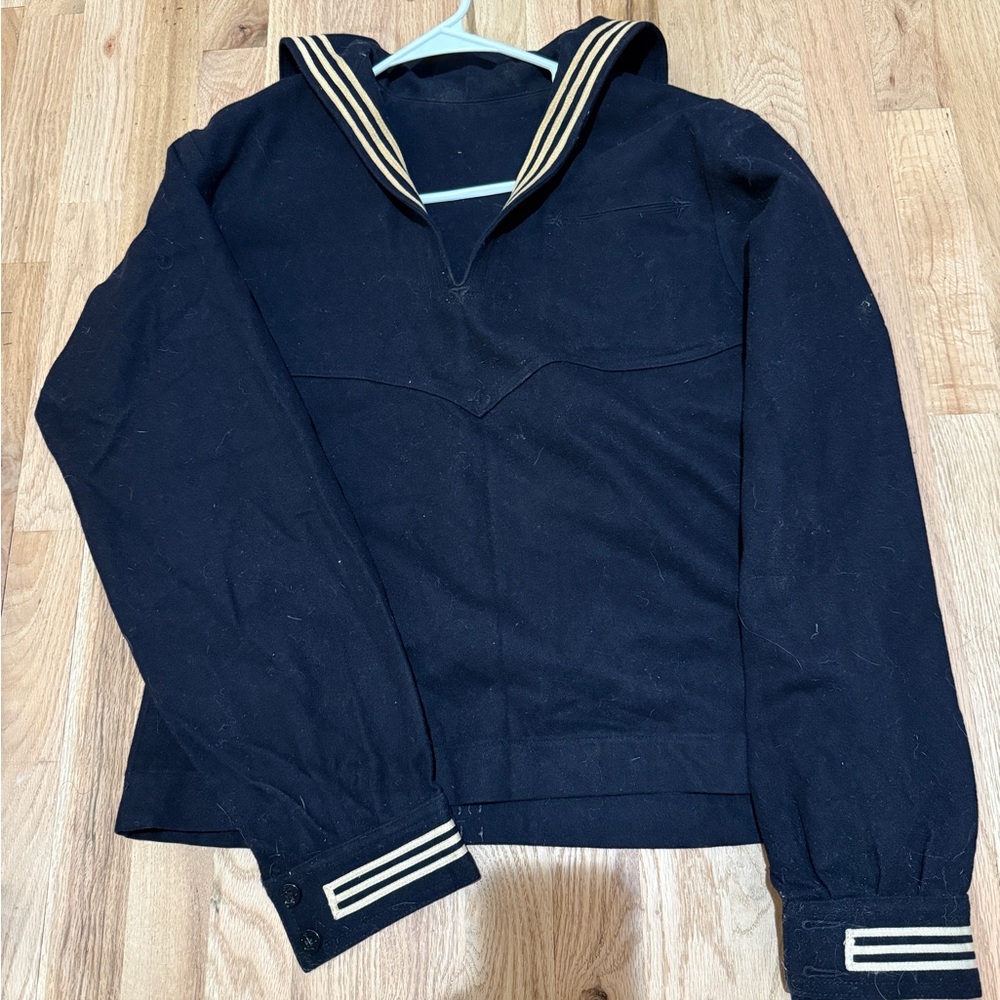 Vintage Navy Blue Sailor Top with Striped Collar